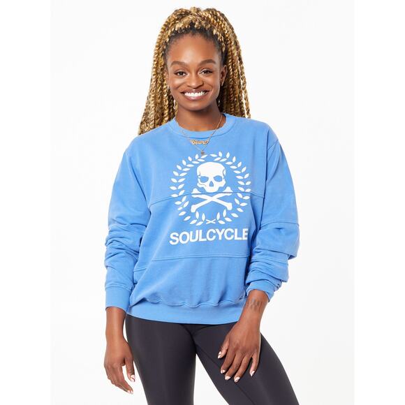 Soul by Soul Cycle Women’s Crest Blue Split Seam‎ Derek Sweatshirt Size L - Picture 1 of 9
